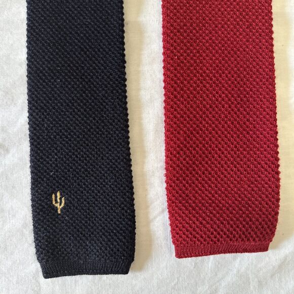 (2) Reine Schurwolle Mens Ties New Wool 2" Wide Navy Blue Red West Germany - Picture 5 of 16